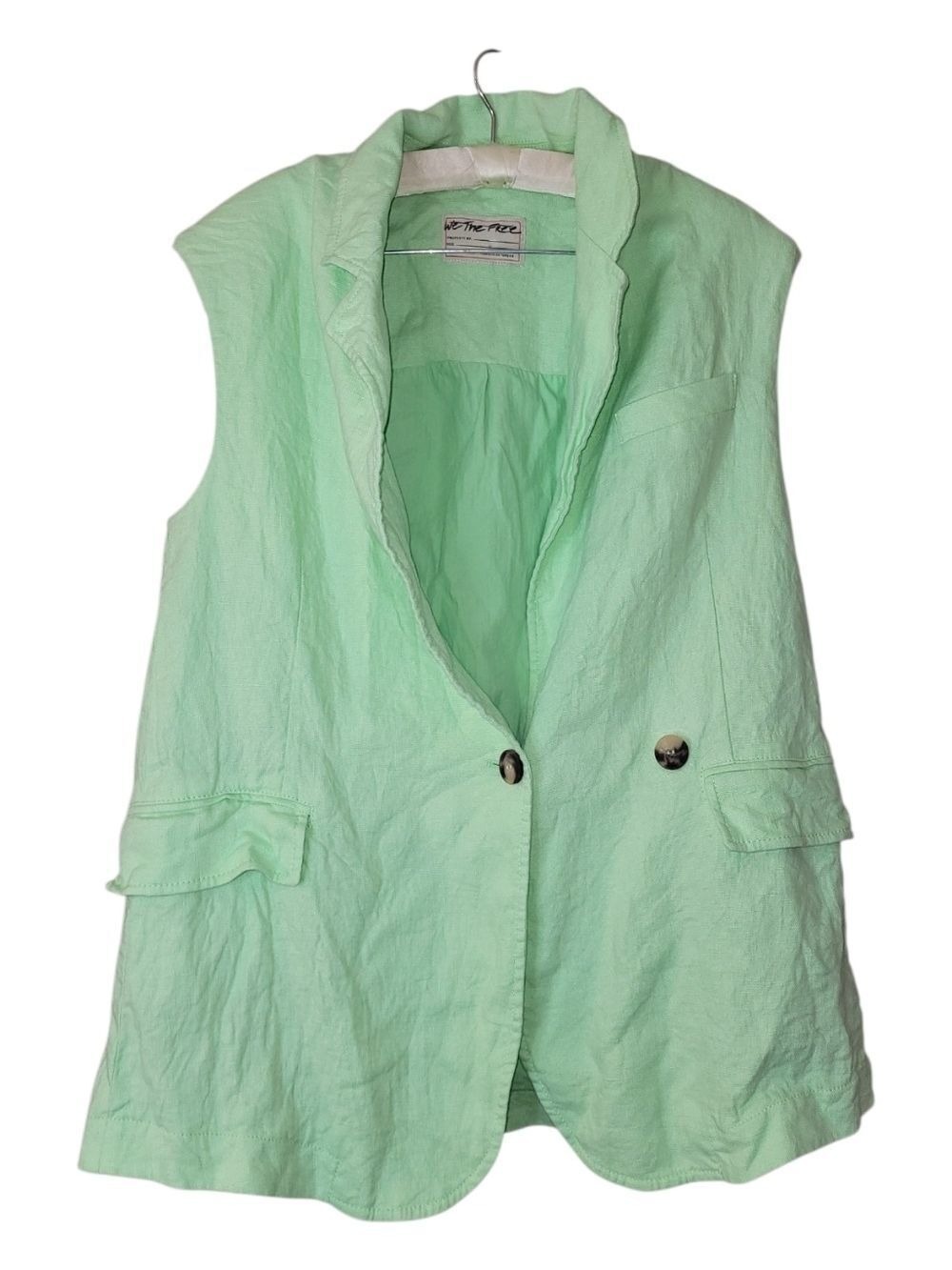 We The Free People Lime Green LINEN Oversized Vest S Boho Colorful Hippie - Picture 1 of 4